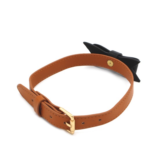 Brown Leather Bow Tie Collar & Leash
