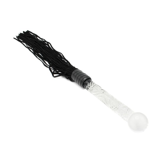 Fancy Black Flogger with Glass Handle
