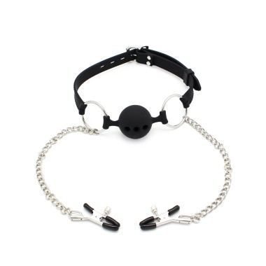 Silicone Ball Gag w/ Nipple Clamps