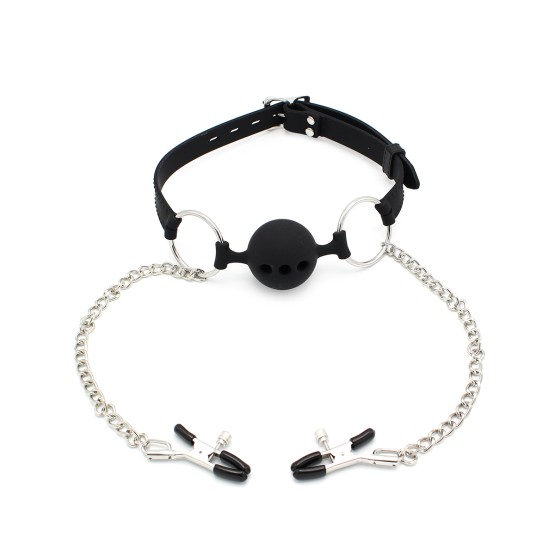 Silicone Ball Gag w/ Nipple Clamps