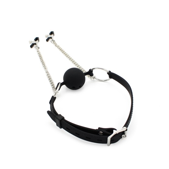 Silicone Ball Gag w/ Nipple Clamps