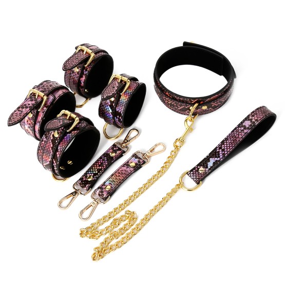 3 Piece BDSM Set Gold/Pink Reptile