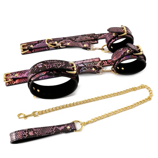 3 Piece BDSM Set Gold/Pink Reptile