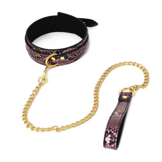 3 Piece BDSM Set Gold/Pink Reptile