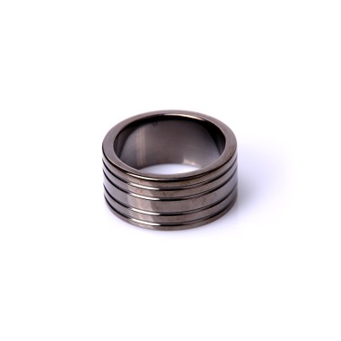 Black Steel Cockring Ribbed - 40 mm