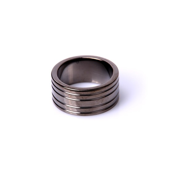 Black Steel Cockring Ribbed - 40 mm