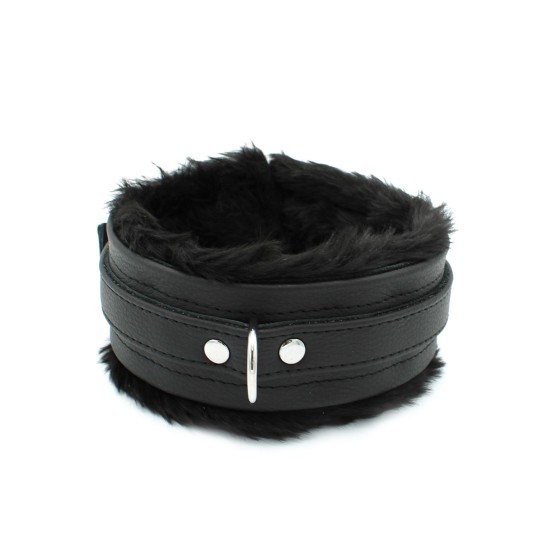 Fluffy Inside Black Leather Collar