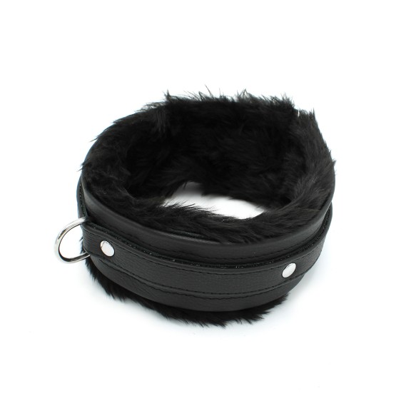 Fluffy Inside Black Leather Collar