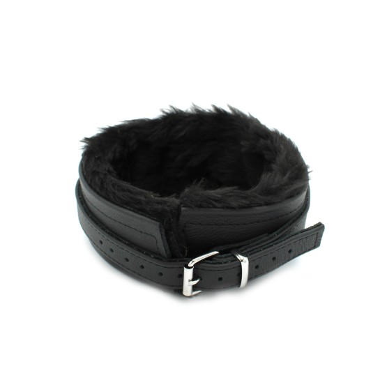 Fluffy Inside Black Leather Collar