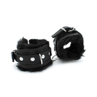Fluffy Inside Black Leather Handcuffs