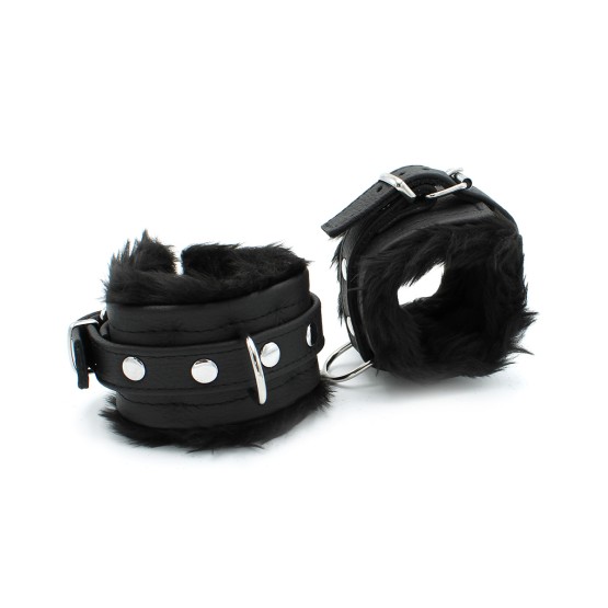 Fluffy Inside Black Leather Handcuffs
