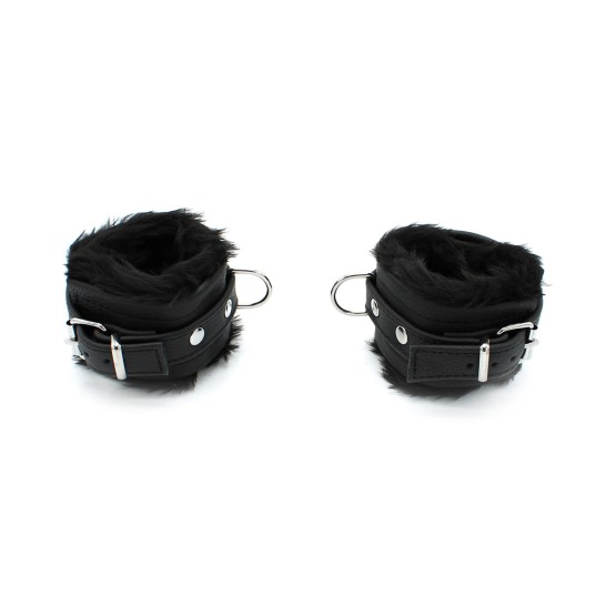 Fluffy Inside Black Leather Handcuffs
