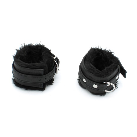 Fluffy Inside Black Leather Handcuffs