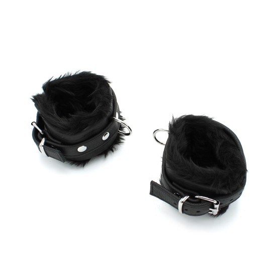 Fluffy Inside Black Leather Handcuffs