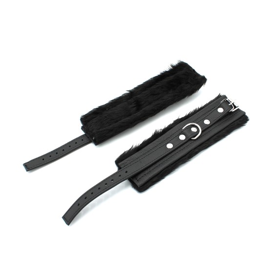 Fluffy Inside Black Leather Handcuffs