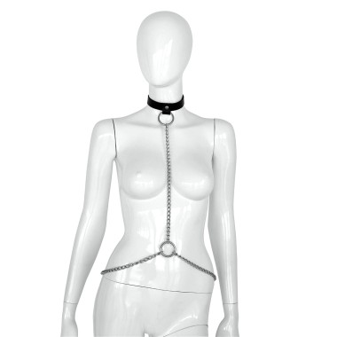 Deluxe Black Leather Collar and Chains