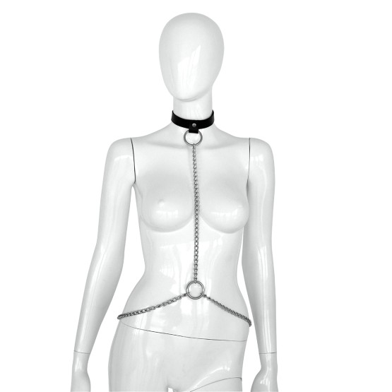 Deluxe Black Leather Collar and Chains