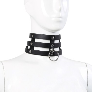 Tripple O-Ring Strap Collar PU-Leather
