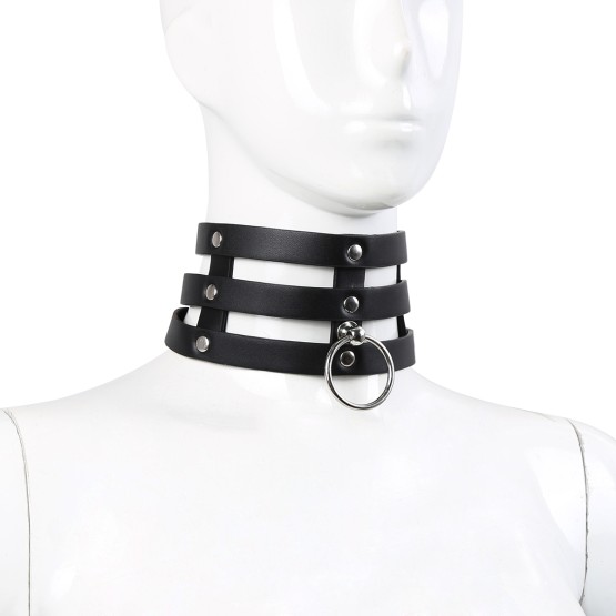 Tripple O-Ring Strap Collar PU-Leather