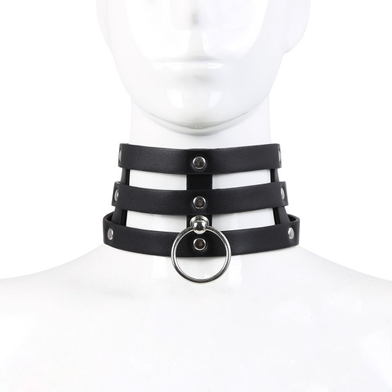 Tripple O-Ring Strap Collar PU-Leather