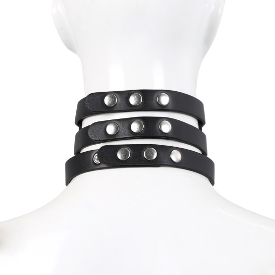 Tripple O-Ring Strap Collar PU-Leather