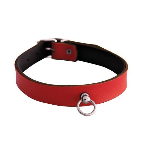 Leather Collar Mini O-Ring Red