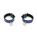 Leather Handcuffs Mini O-Ring Blue