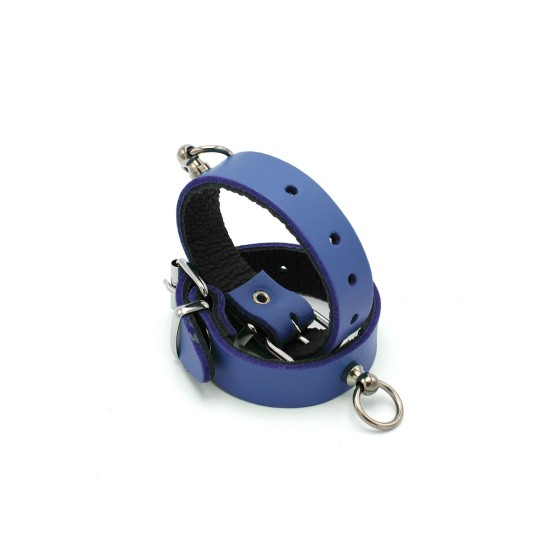Leather Handcuffs Mini O-Ring Blue