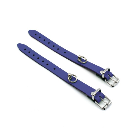 Leather Handcuffs Mini O-Ring Blue