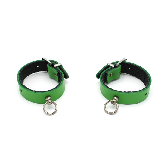 Leather Handcuffs Mini O-Ring Green