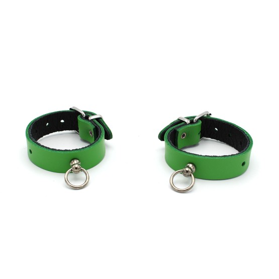 Leather Handcuffs Mini O-Ring Green
