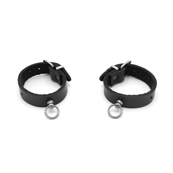 Leather Handcuffs Mini O-Ring Black