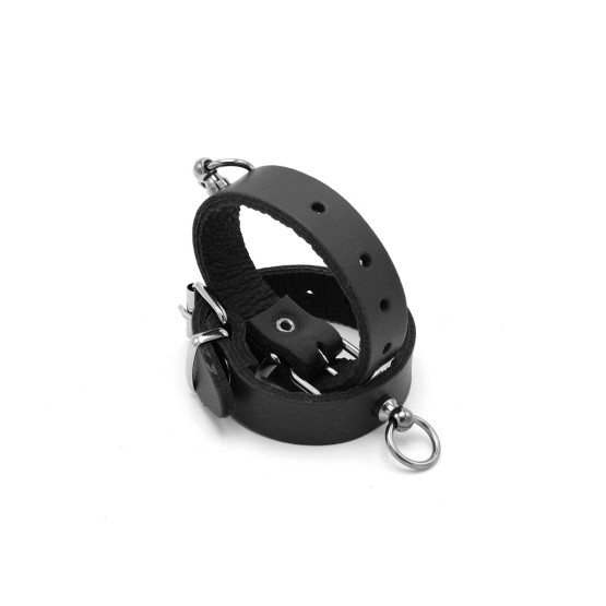 Leather Handcuffs Mini O-Ring Black