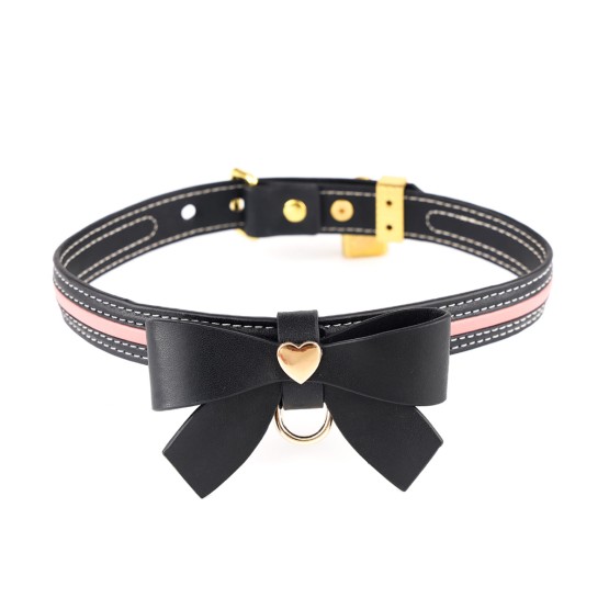 Sevanda Love Heart Butterfly Leather Collar Set Black Pink