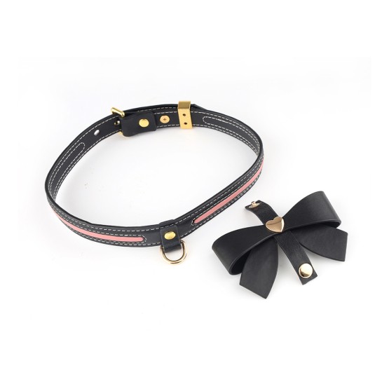 Sevanda Love Heart Butterfly Leather Collar Set Black Pink