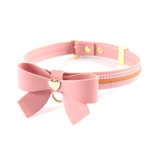 Sevanda Love Heart Butterfly Leather Collar - Pink