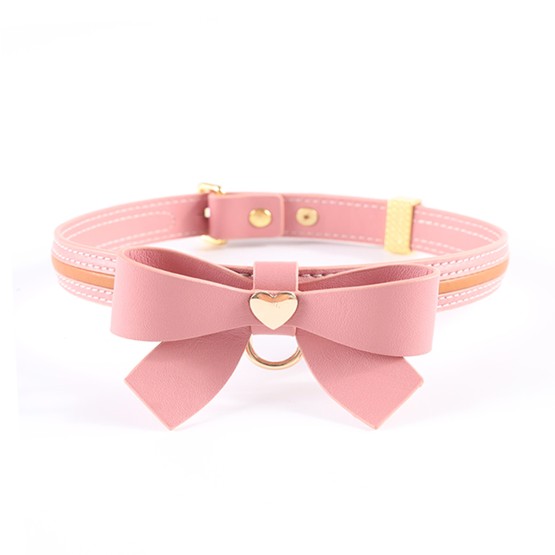 Sevanda Love Heart Butterfly Leather Collar - Pink