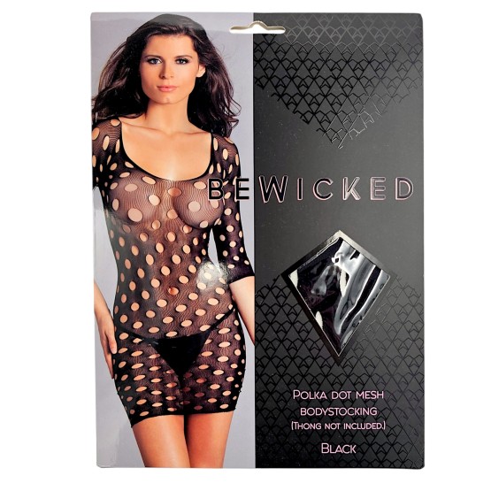 Polka Dot Mesh Bodystocking - BLK / OS