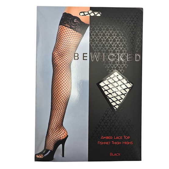 Amber Lace Top Fishnet Thigh Highs - BLK / OS