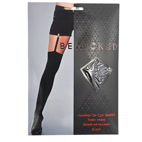 Hanging On Clip Garter Thigh Highs - BLK / OS