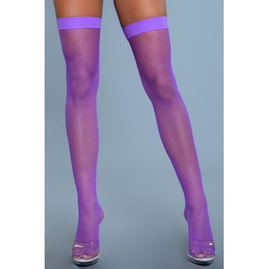 Nylon Fishnet Thigh Highs - PUR / OS