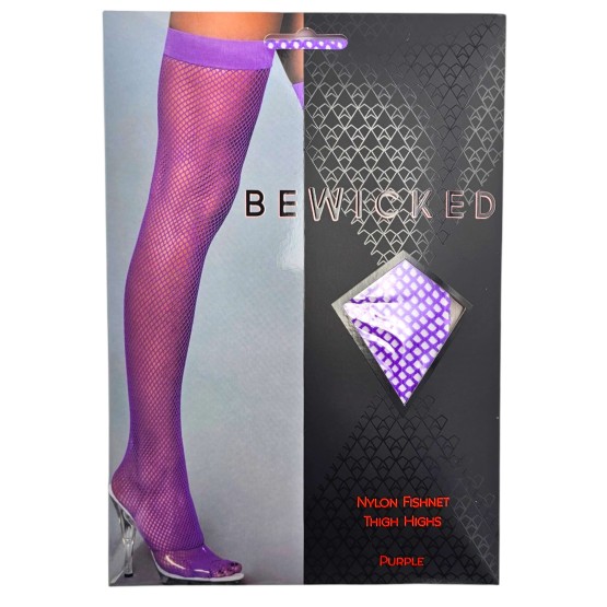 Nylon Fishnet Thigh Highs - PUR / OS