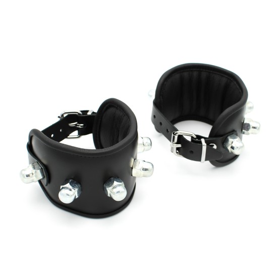 Leather Padded Handcuffs Spikey Nuts
