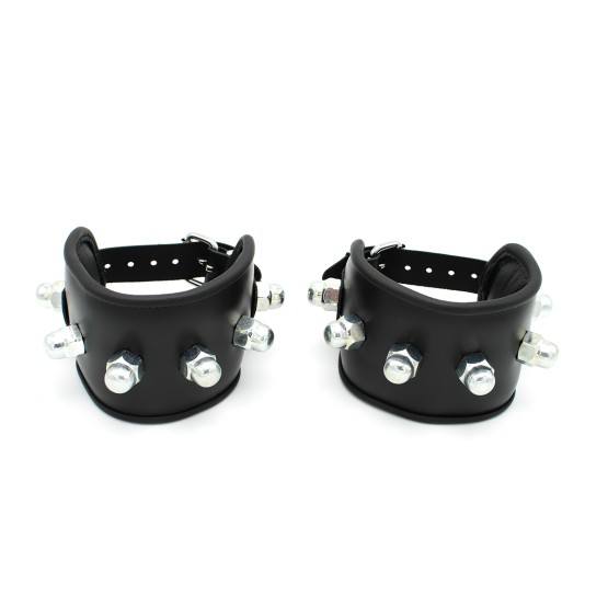 Leather Padded Handcuffs Spikey Nuts
