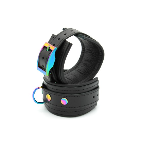 Leather Handcuffs Black Rainbow