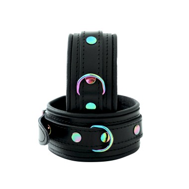 Leather Ankle Cuffs Black Rainbow