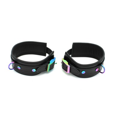 Leather Ankle Cuffs Black Rainbow