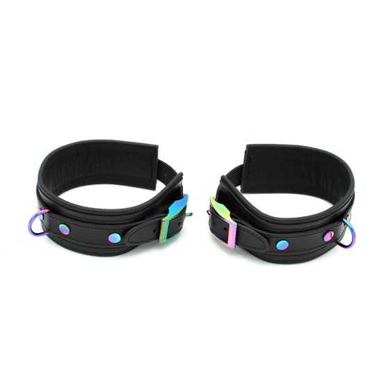 Leather Ankle Cuffs Black Rainbow
