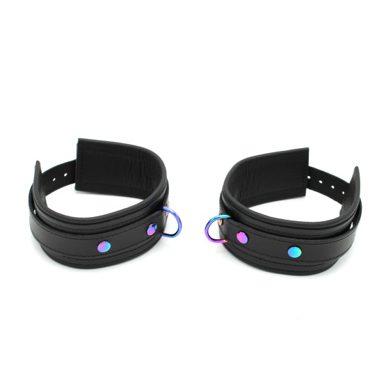 Leather Ankle Cuffs Black Rainbow