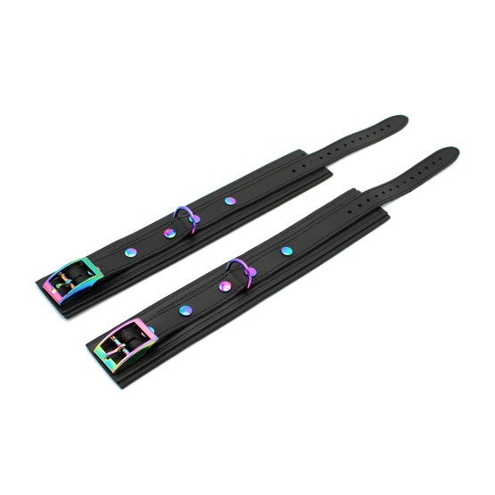 Leather Ankle Cuffs Black Rainbow